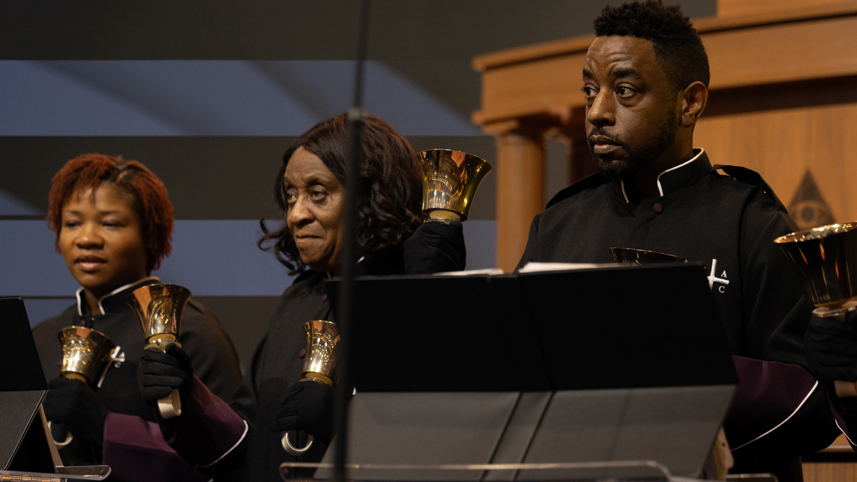 Tiffany playing performing with her handbell choir